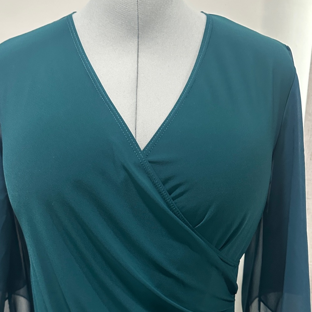 Coco Bianco Teal Wrap-Style Blouse size M made in USA - Picture 5 of 9